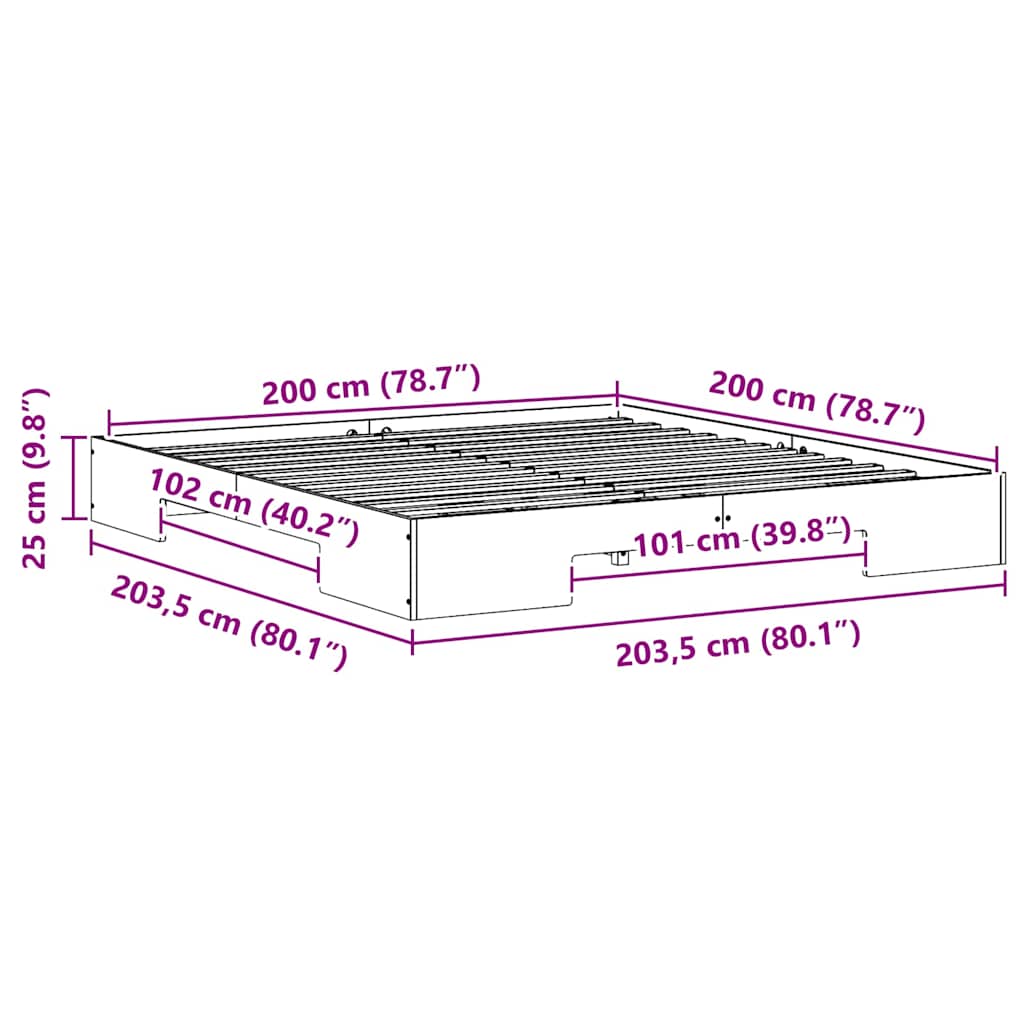 vidaXL Ramka łóżka Brązowy 200 x 200 cm