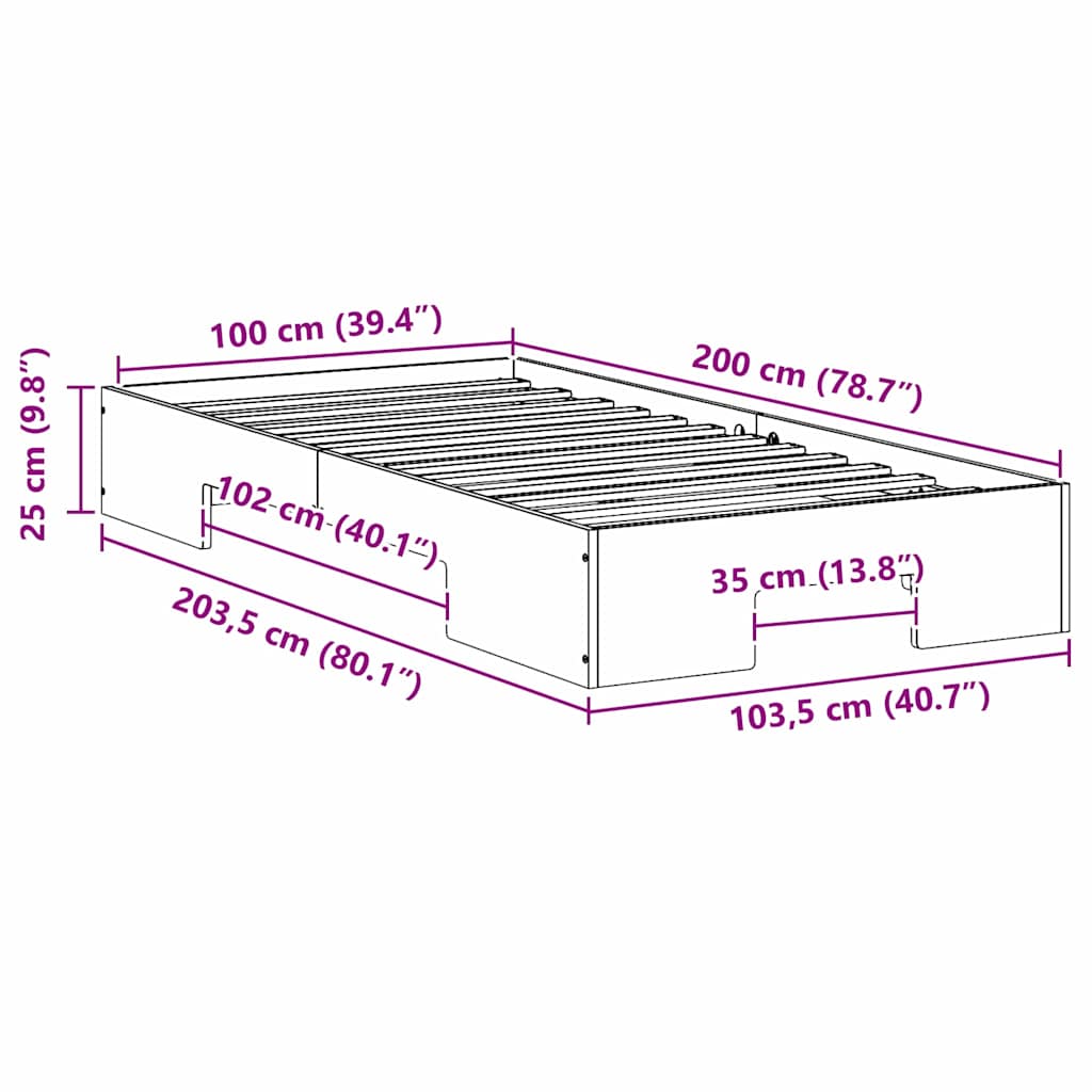 vidaXL Ramka łóżka Brązowy 100 x 200 cm