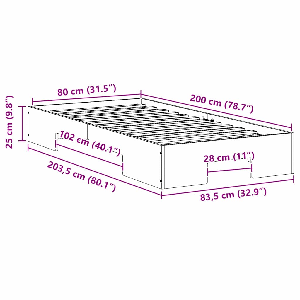 vidaXL Ramka łóżka Biały 80 x 200 cm