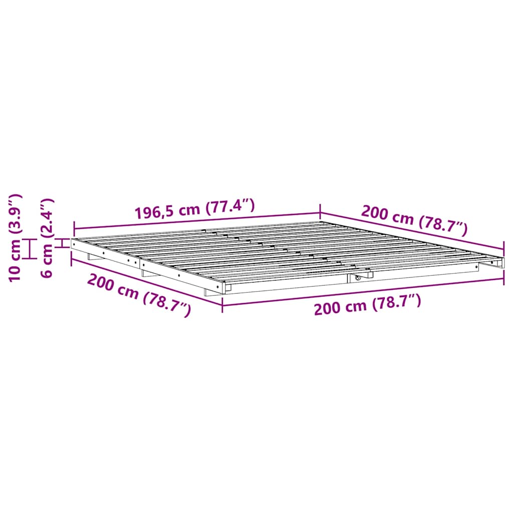 vidaXL Ramka łóżka Brązowy 200 x 200 cm Lite drewno sosnowe