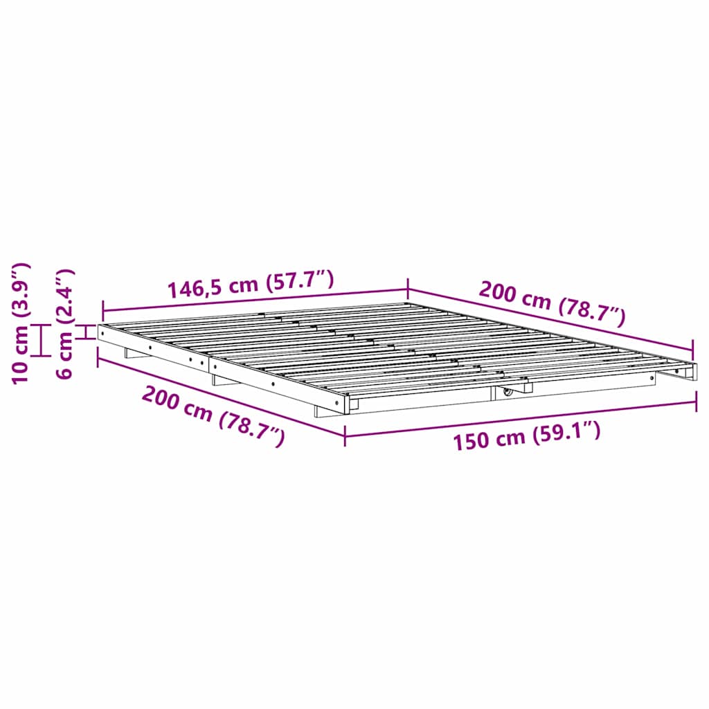 vidaXL Ramka łóżka Brązowy 150 x 200 cm Lite drewno sosnowe