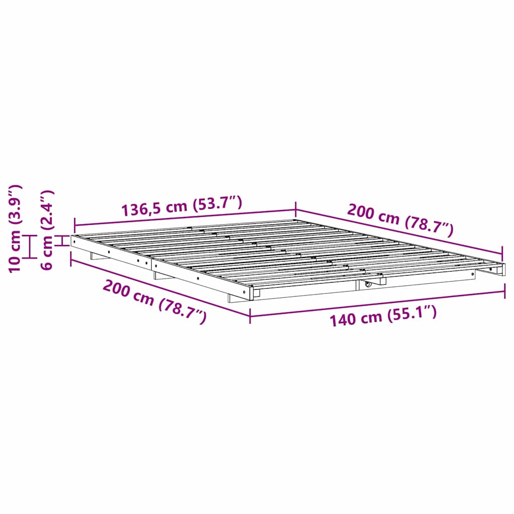 vidaXL Ramka łóżka Biały 140 x 200 cm Lite drewno sosnowe