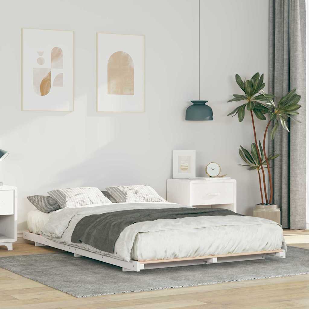 vidaXL Ramka łóżka Biały 140 x 190 cm Lite drewno sosnowe