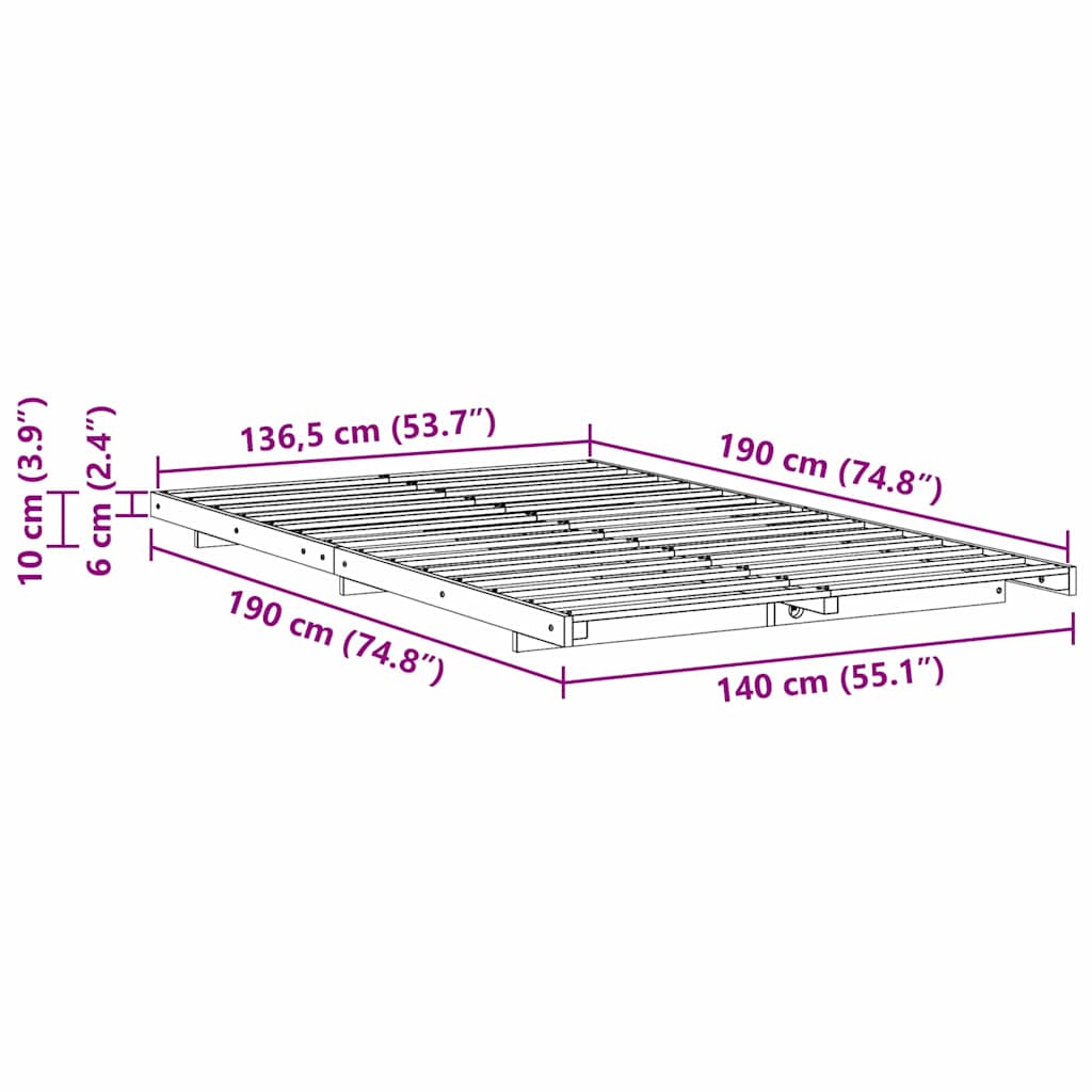 vidaXL Ramka łóżka Biały 140 x 190 cm Lite drewno sosnowe