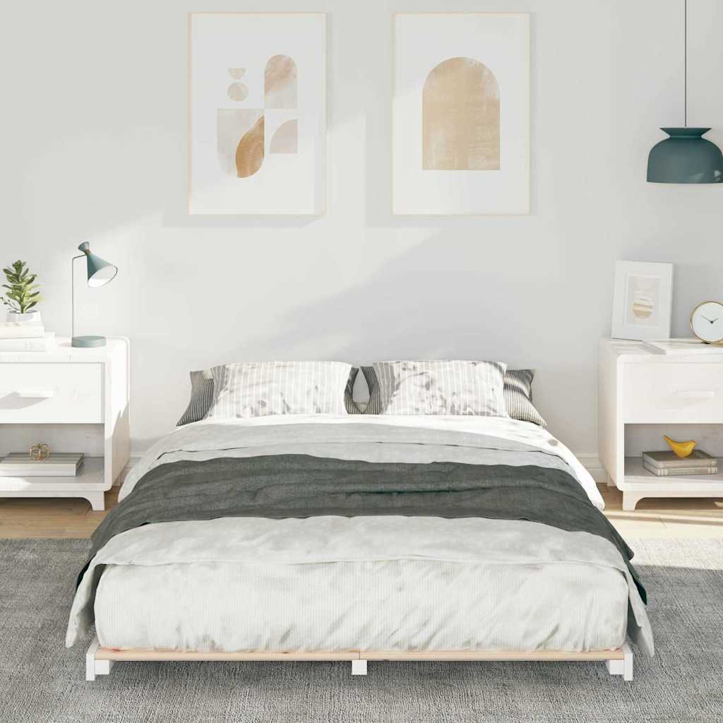 vidaXL Ramka łóżka Biały 135 x 190 cm Lite drewno sosnowe