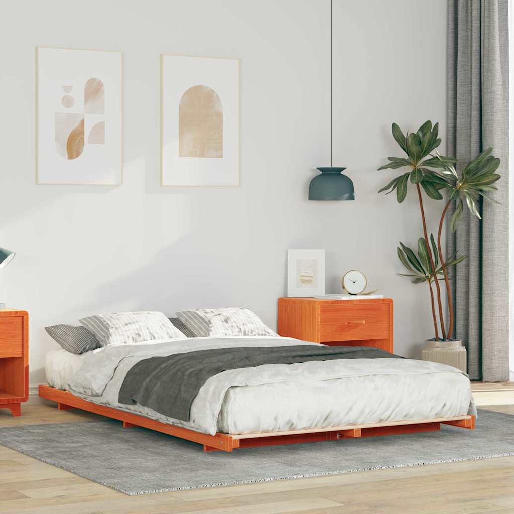 vidaXL Ramka łóżka Woskowy Brąz 135 x 190 cm Lite drewno sosnowe