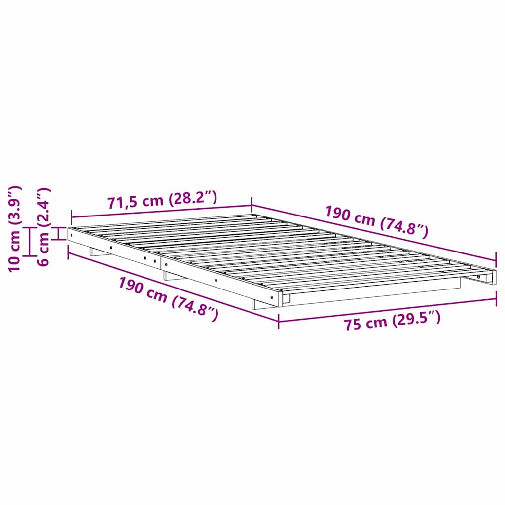 vidaXL Ramka łóżka Brązowy 75 x 190 cm Lite drewno sosnowe