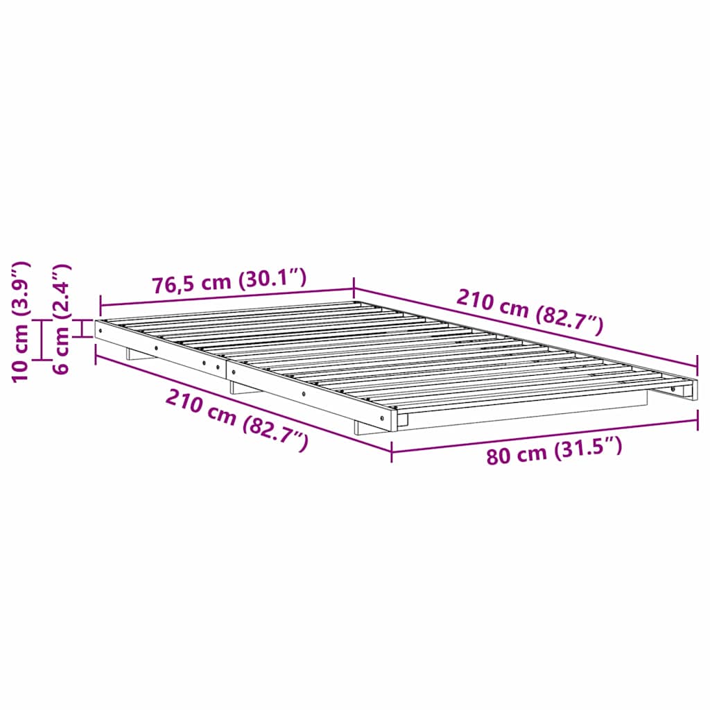 vidaXL Ramka łóżka Woskowy Brąz 80 x 210 cm Lite drewno sosnowe
