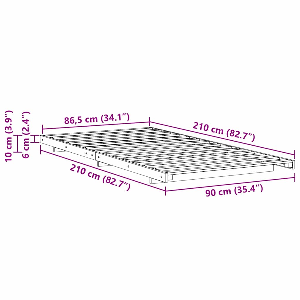 vidaXL Ramka łóżka Brązowy 90 x 210 cm Lite drewno sosnowe