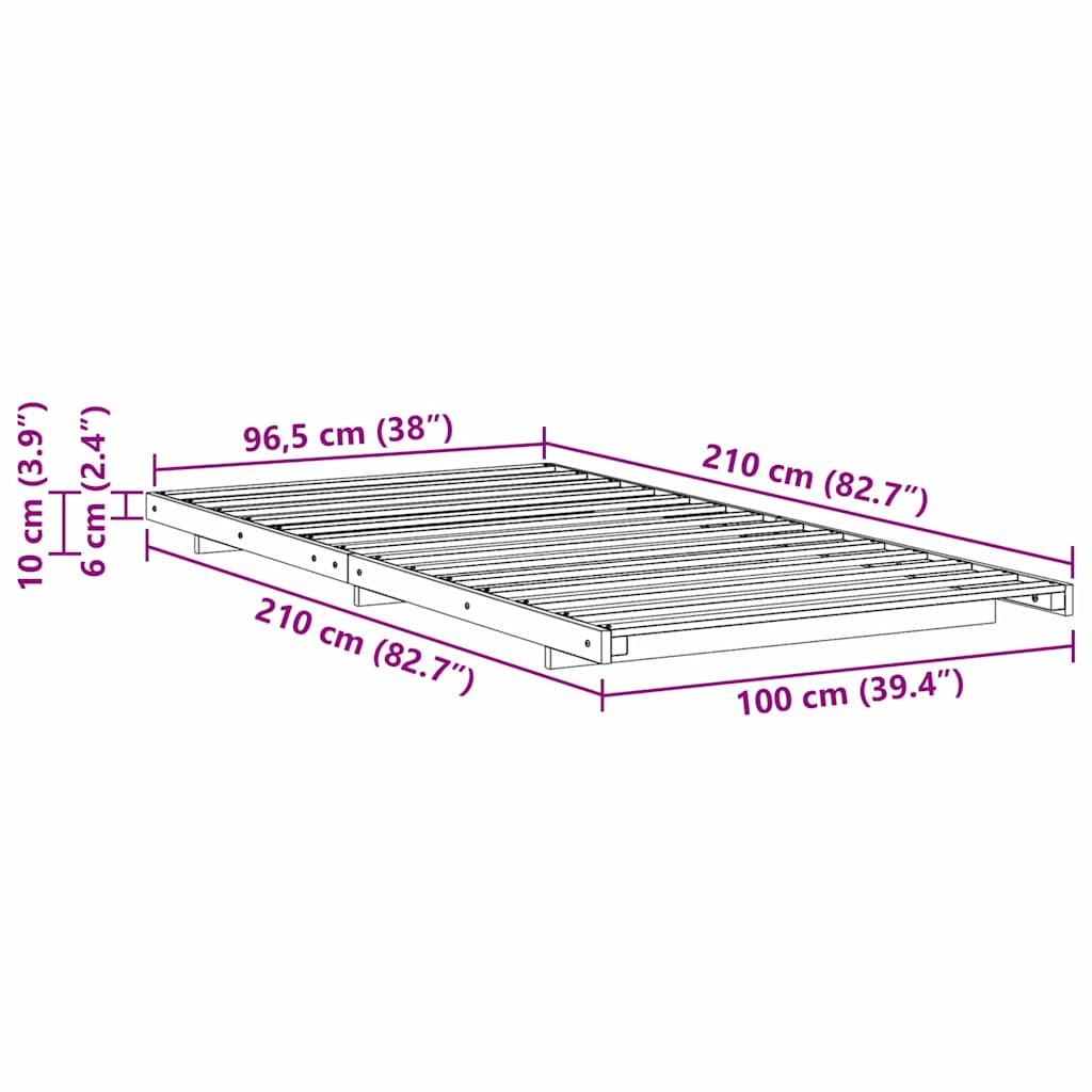 vidaXL Ramka łóżka Biały 100 x 210 cm Lite drewno sosnowe