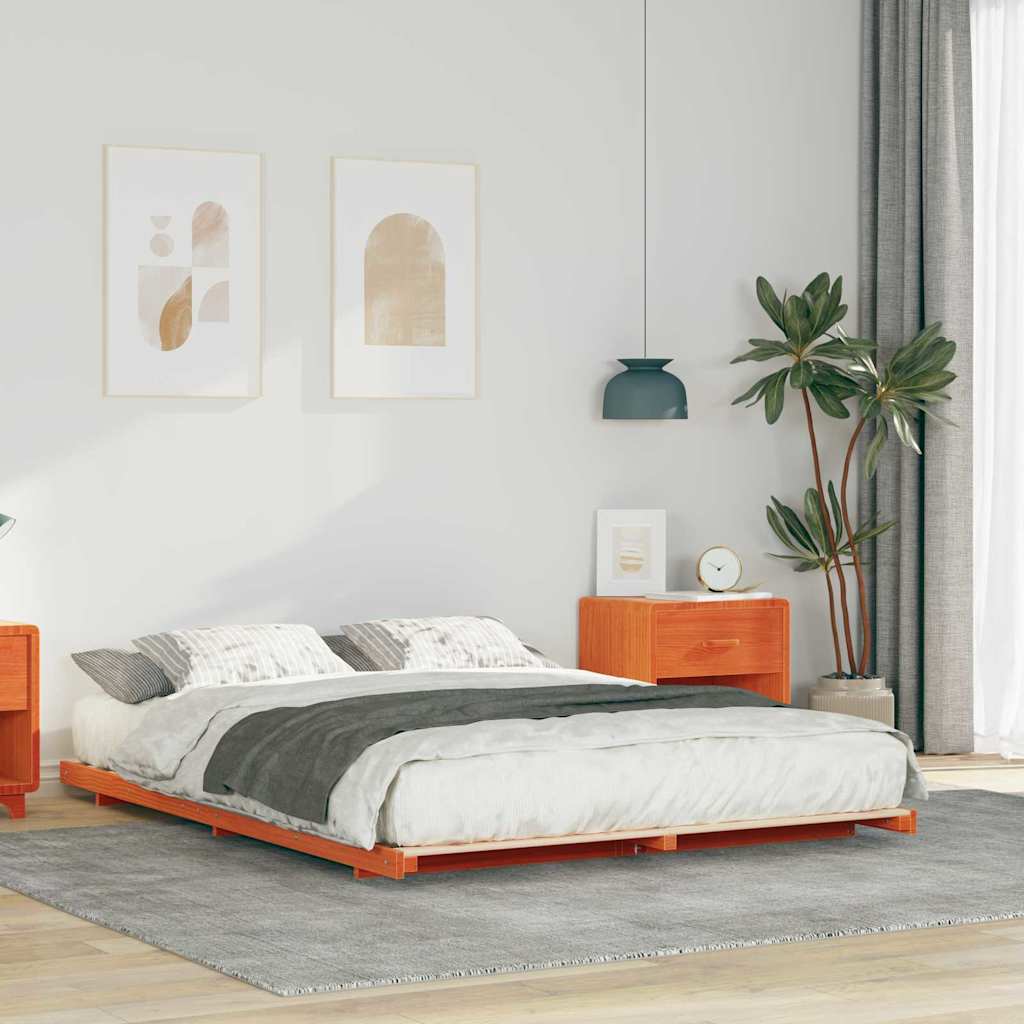 vidaXL Ramka łóżka Woskowy Brąz 140 x 210 cm Lite drewno sosnowe