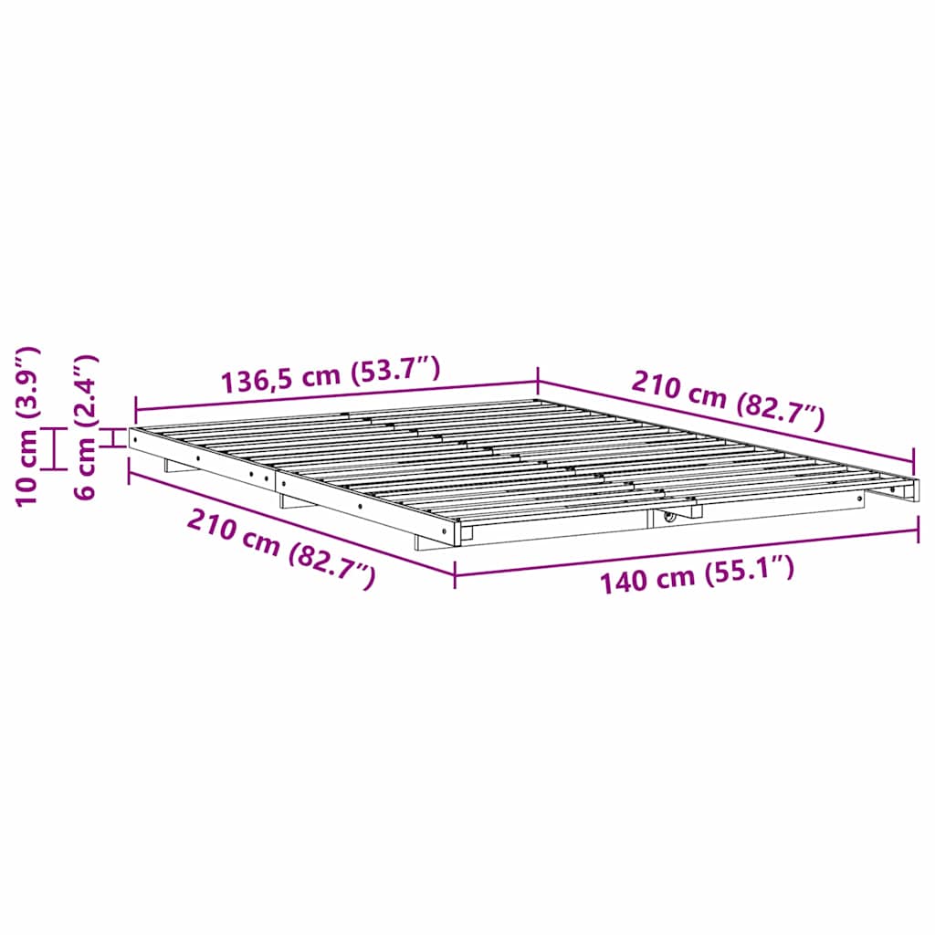 vidaXL Ramka łóżka Woskowy Brąz 140 x 210 cm Lite drewno sosnowe