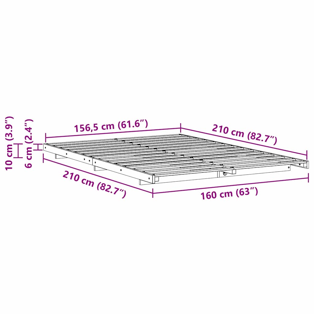vidaXL Ramka łóżka Biały 160 x 210 cm Lite drewno sosnowe