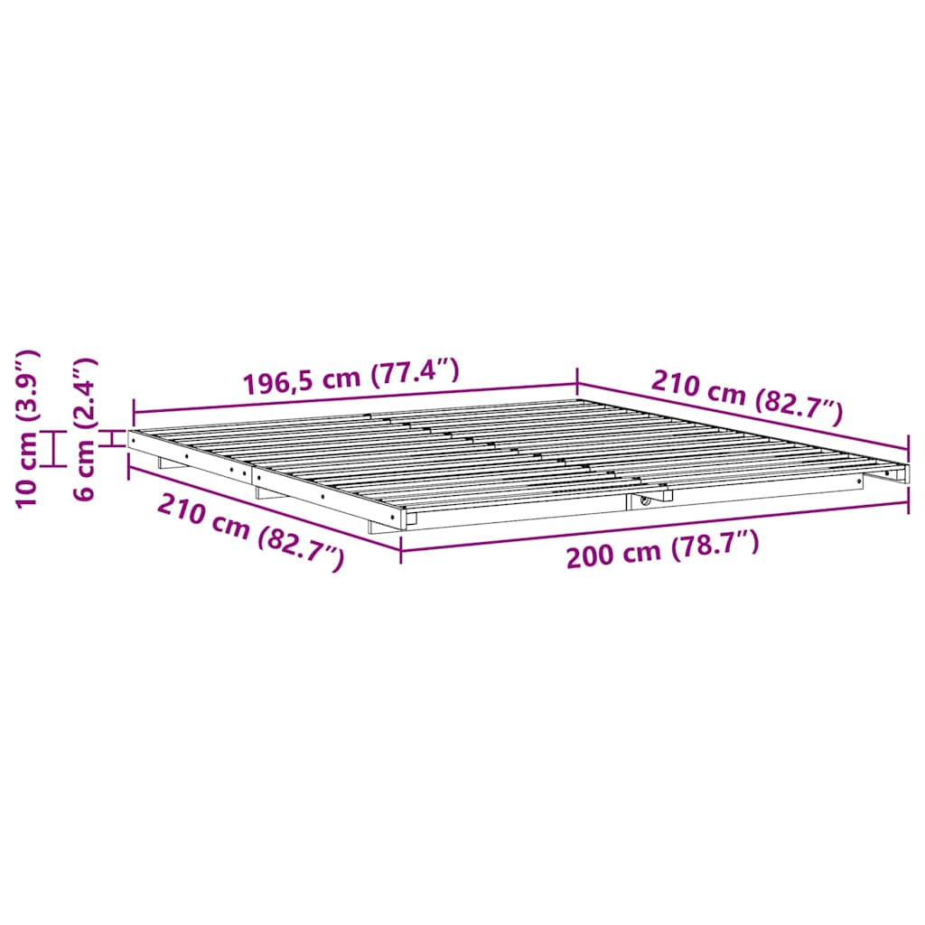 vidaXL Ramka łóżka Brązowy 200 x 210 cm Lite drewno sosnowe
