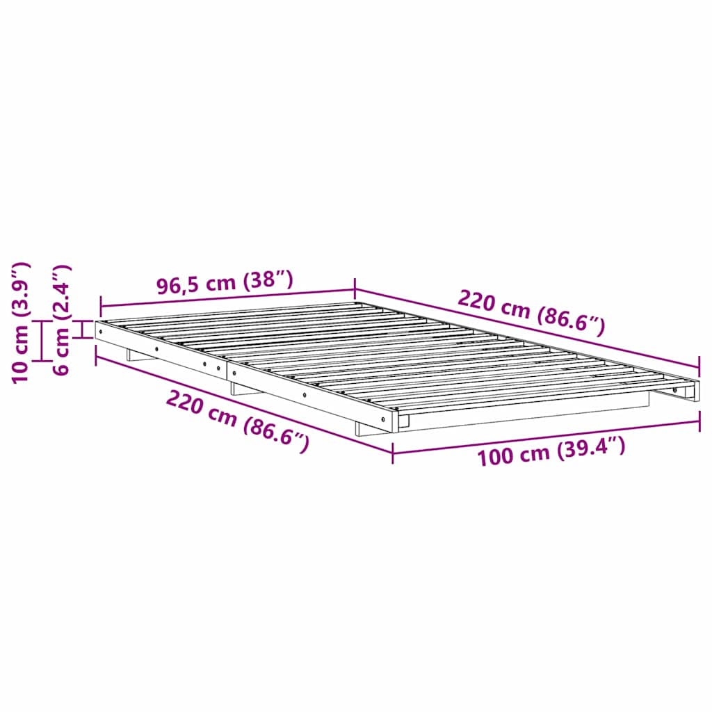 vidaXL Ramka łóżka Brązowy 100 x 220 cm Lite drewno sosnowe