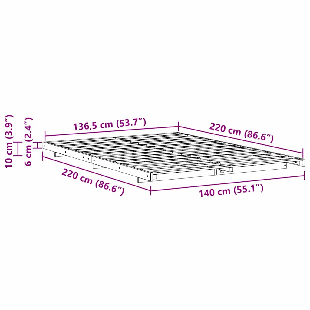 vidaXL Ramka łóżka Woskowy Brąz 140 x 220 cm Lite drewno sosnowe