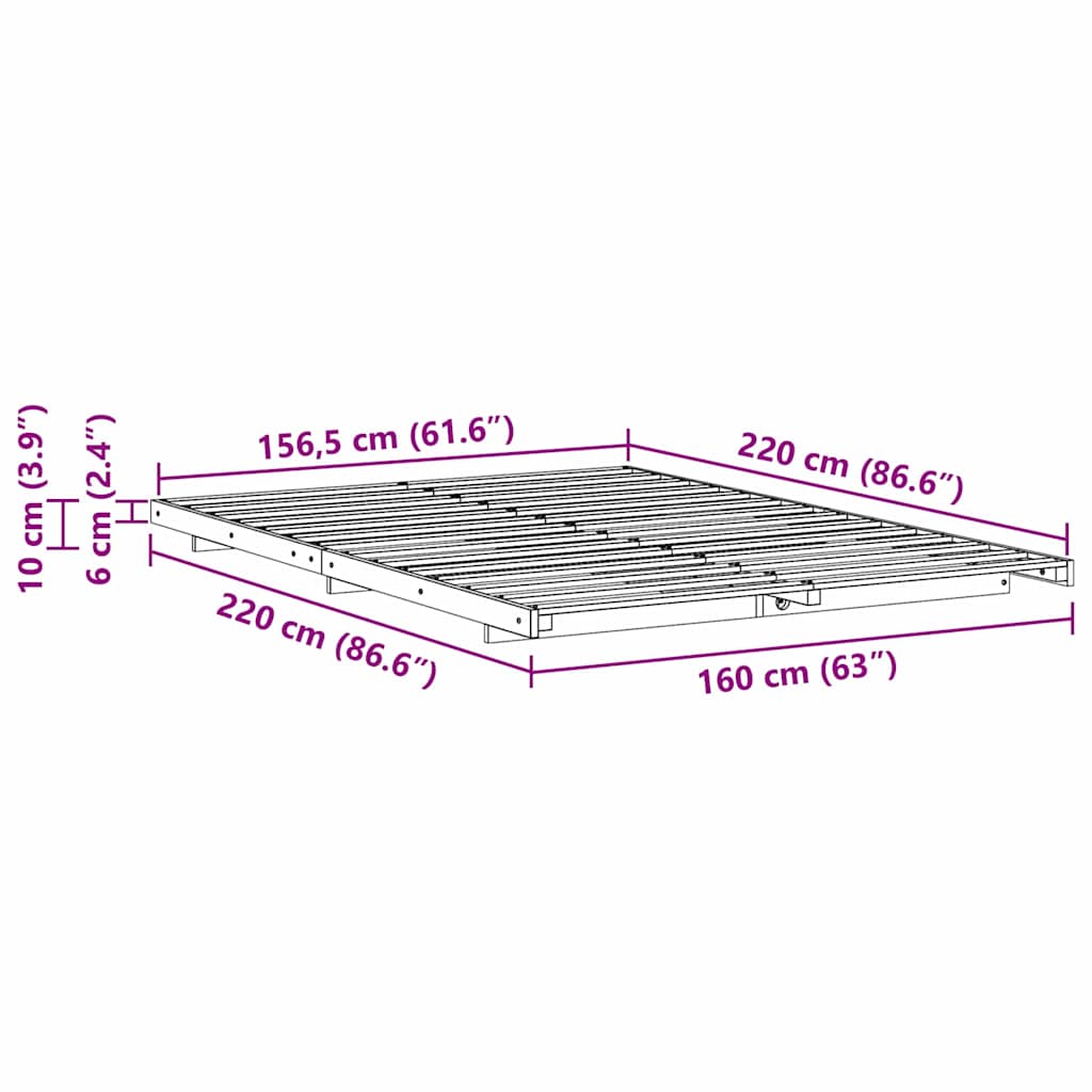 vidaXL Ramka łóżka Brązowy 160 x 220 cm Lite drewno sosnowe