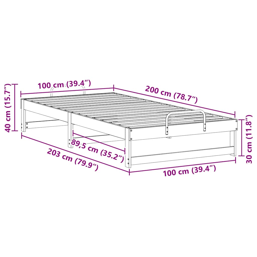 vidaXL Ramka łóżka Brązowy 100 x 200 cm Lite drewno sosnowe