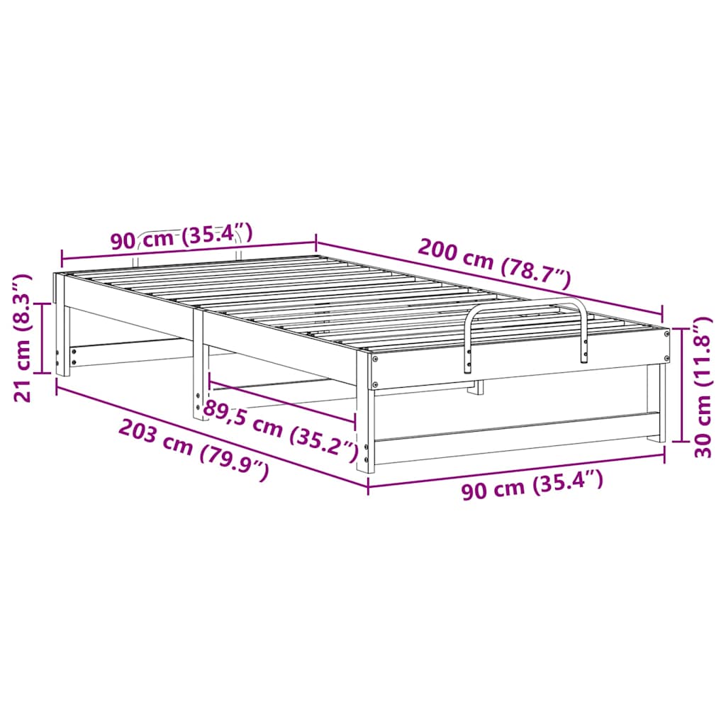 vidaXL Ramka łóżka Brązowy 90 x 200 cm Lite drewno sosnowe