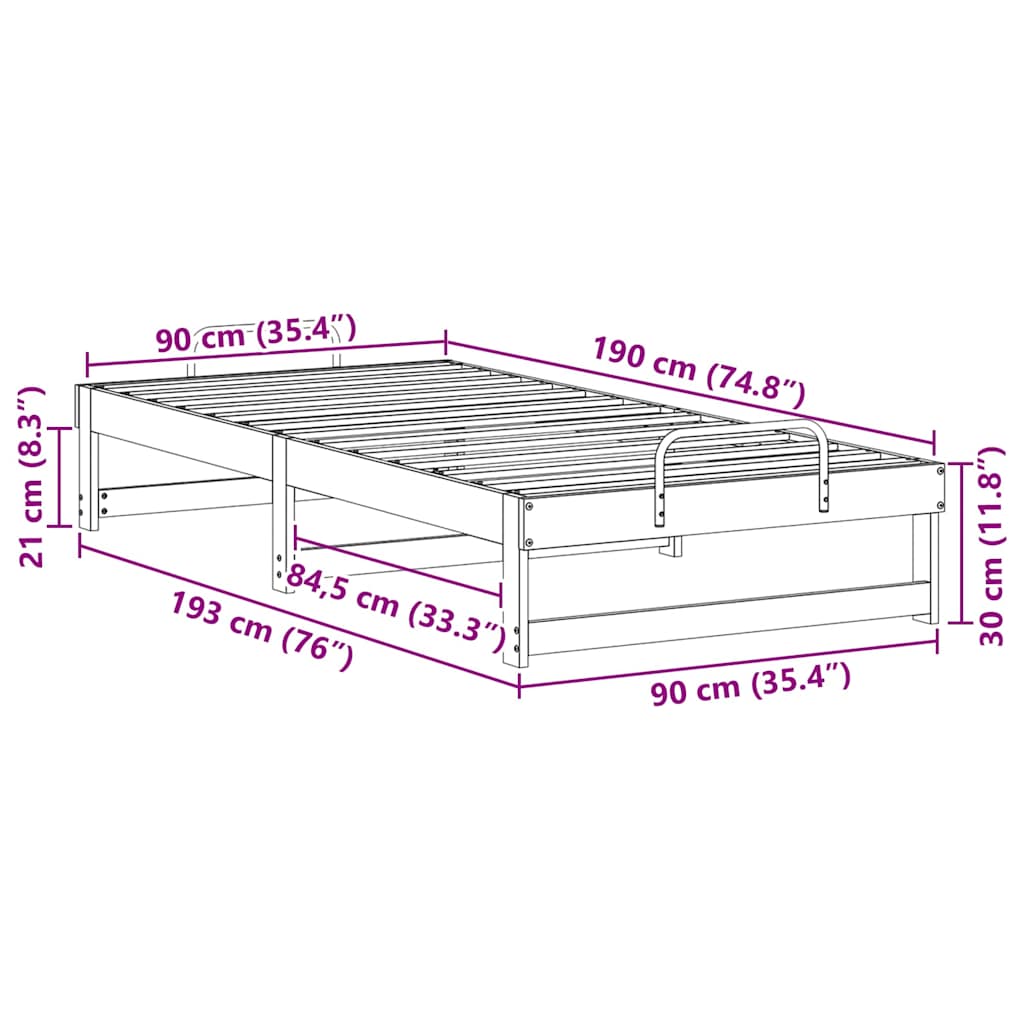 vidaXL Ramka łóżka Biały 90 x 190 cm Lite drewno sosnowe