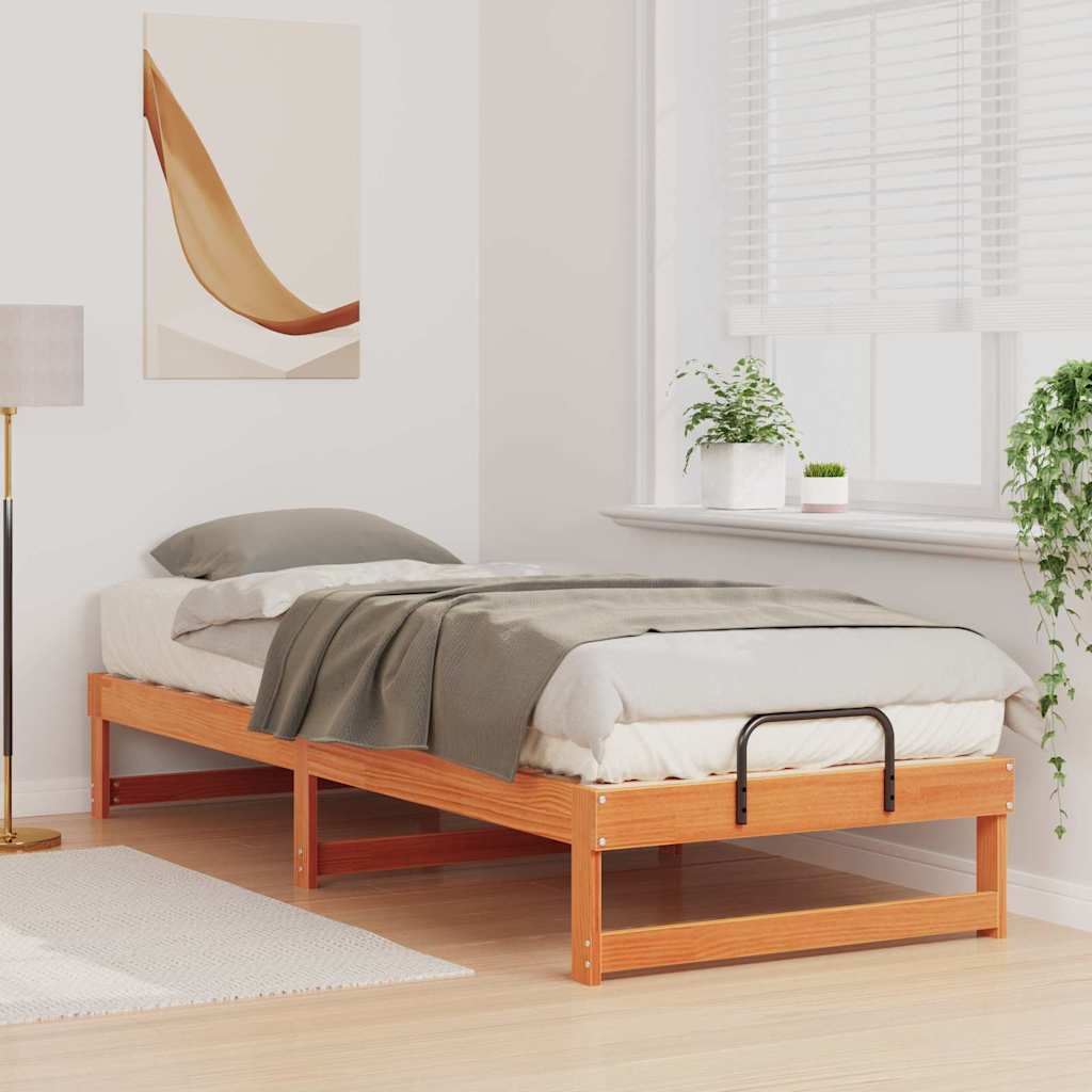 vidaXL Ramka łóżka Brązowy 80 x 210 cm Lite drewno sosnowe