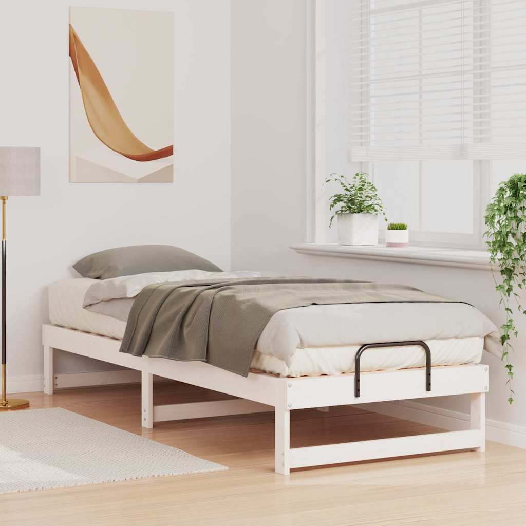 vidaXL Ramka łóżka Biały 90 x 210 cm Lite drewno sosnowe