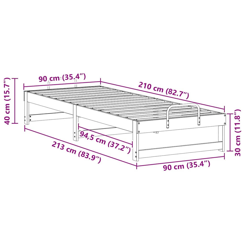 vidaXL Ramka łóżka Brązowy 90 x 210 cm Lite drewno sosnowe