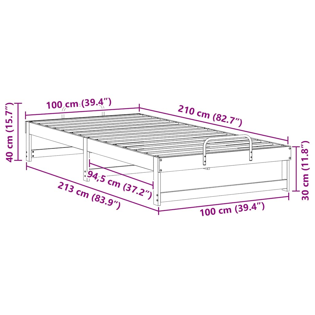 vidaXL Ramka łóżka Brązowy 100 x 210 cm Lite drewno sosnowe