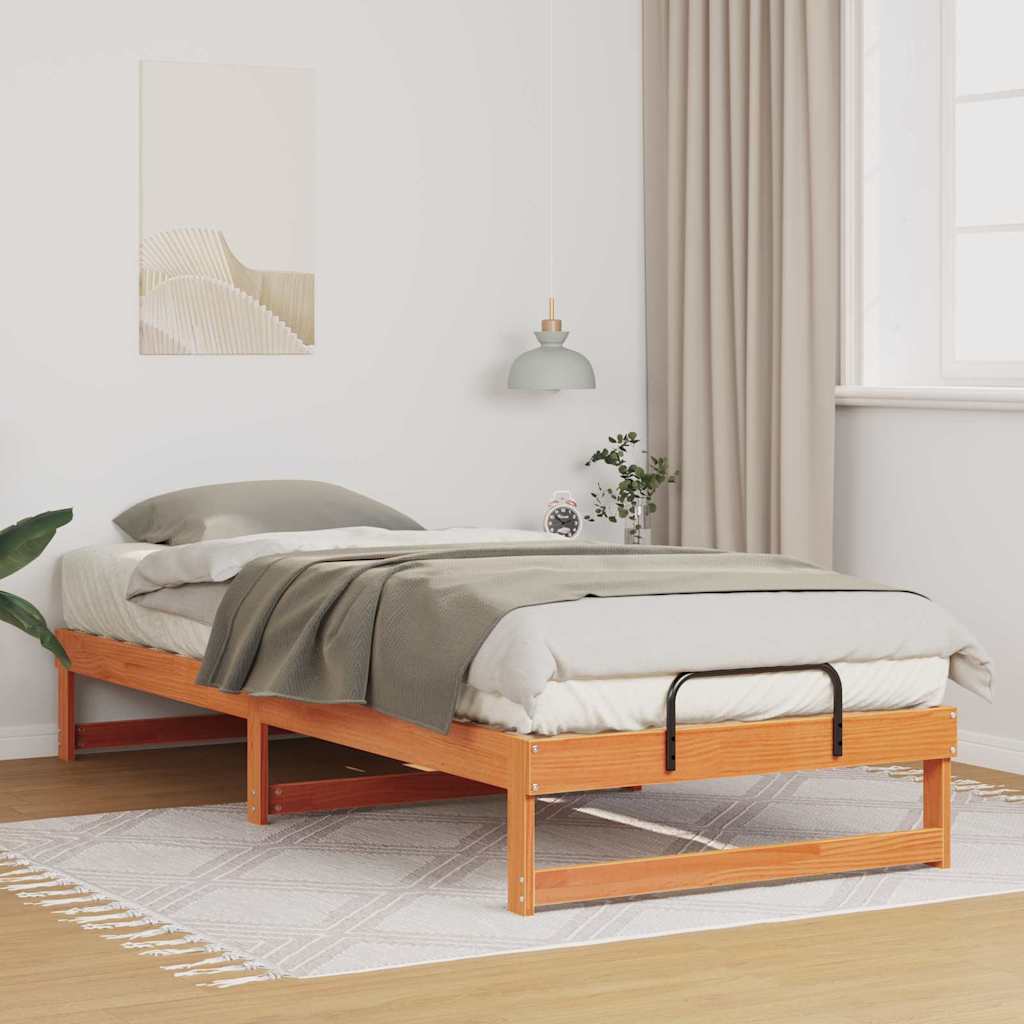 vidaXL Ramka łóżka Brązowy 80 x 220 cm Lite drewno sosnowe