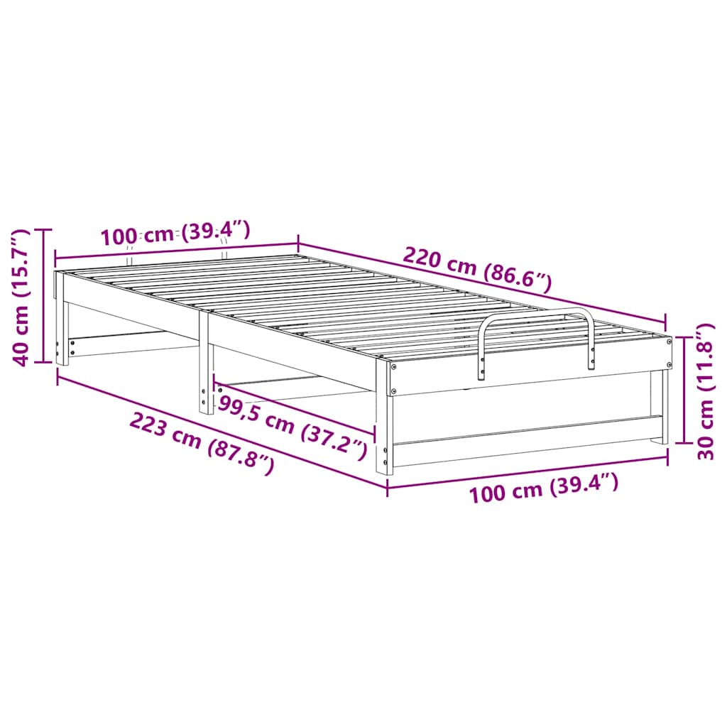 vidaXL Ramka łóżka Brązowy 100 x 220 cm Lite drewno sosnowe