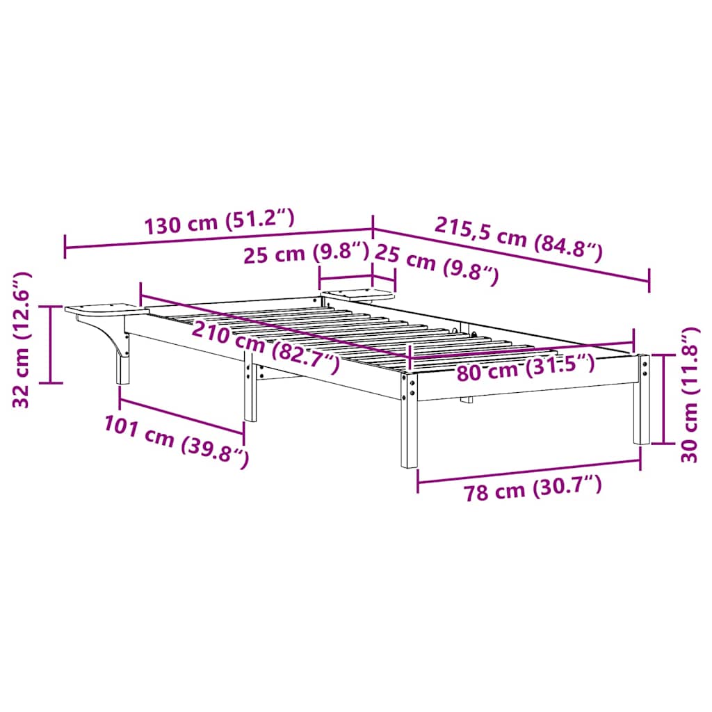 vidaXL Łóżko z bocznymi stolikami Naturalny 80 x 210 cm