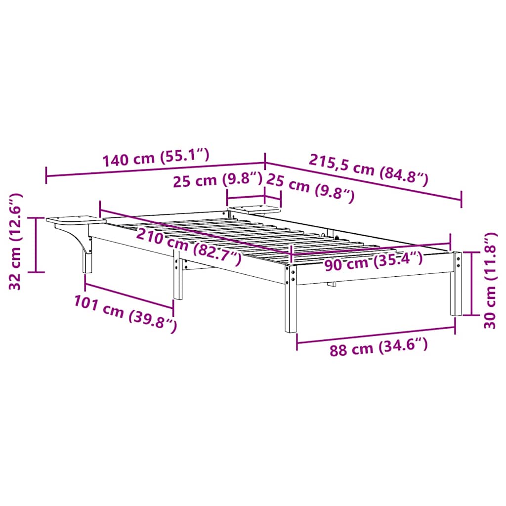 vidaXL Łóżko z bocznymi stolikami Naturalny 90 x 210 cm