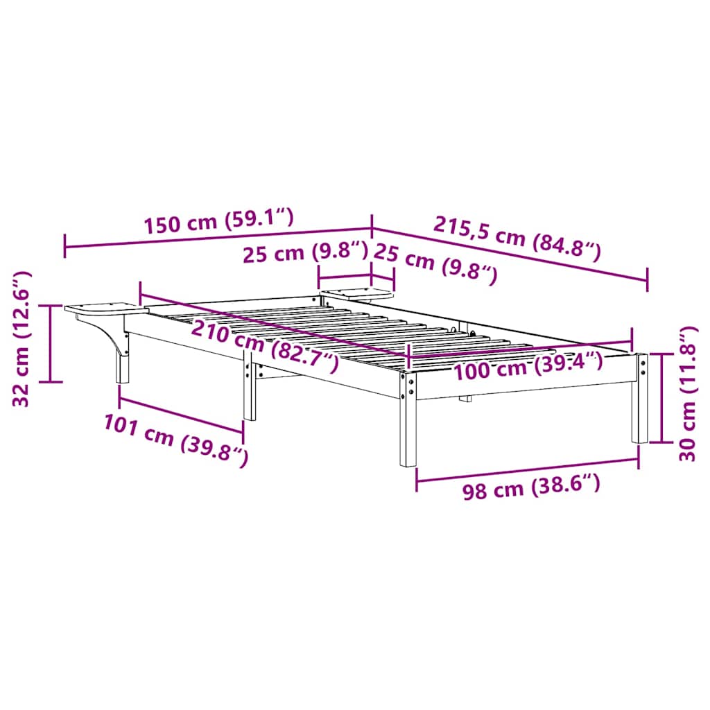 vidaXL Łóżko z bocznymi stolikami Naturalny 100 x 210 cm