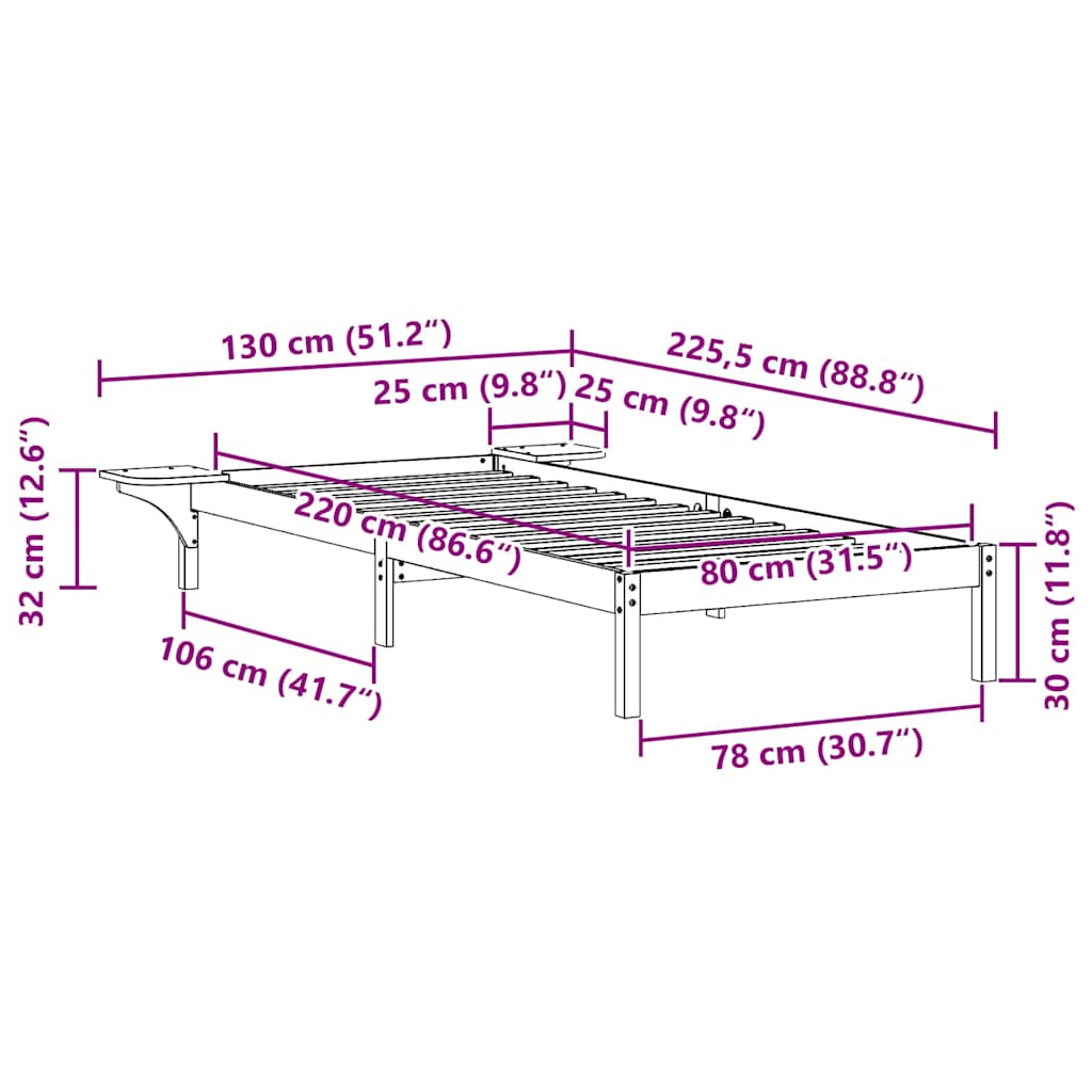 vidaXL Łóżko z bocznymi stolikami Biały 80 x 220 cm