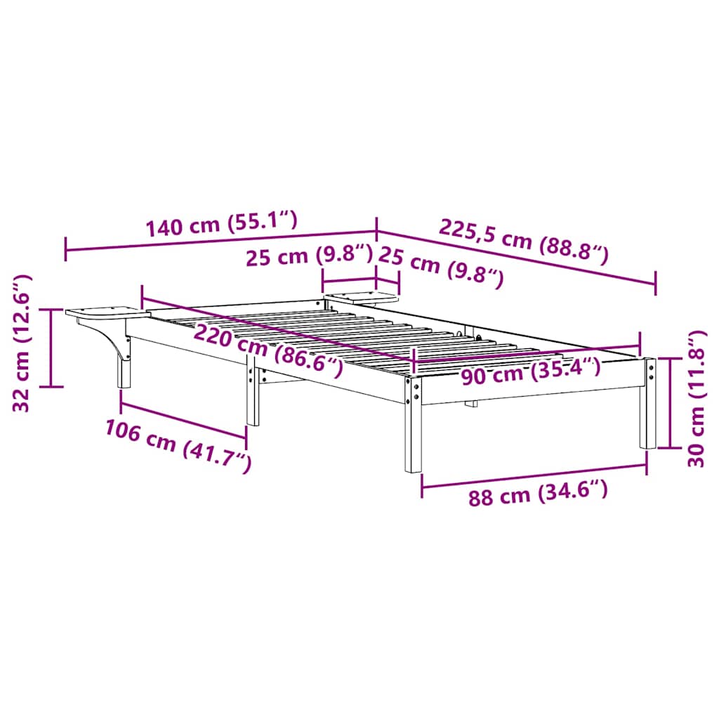 vidaXL Łóżko z bocznymi stolikami Biały 90 x 220 cm