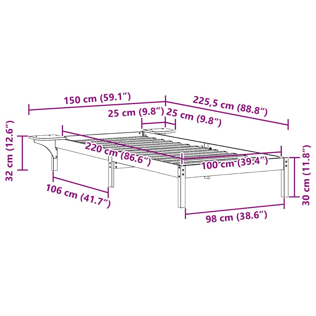 vidaXL Łóżko z bocznymi stolikami Biały 100 x 220 cm