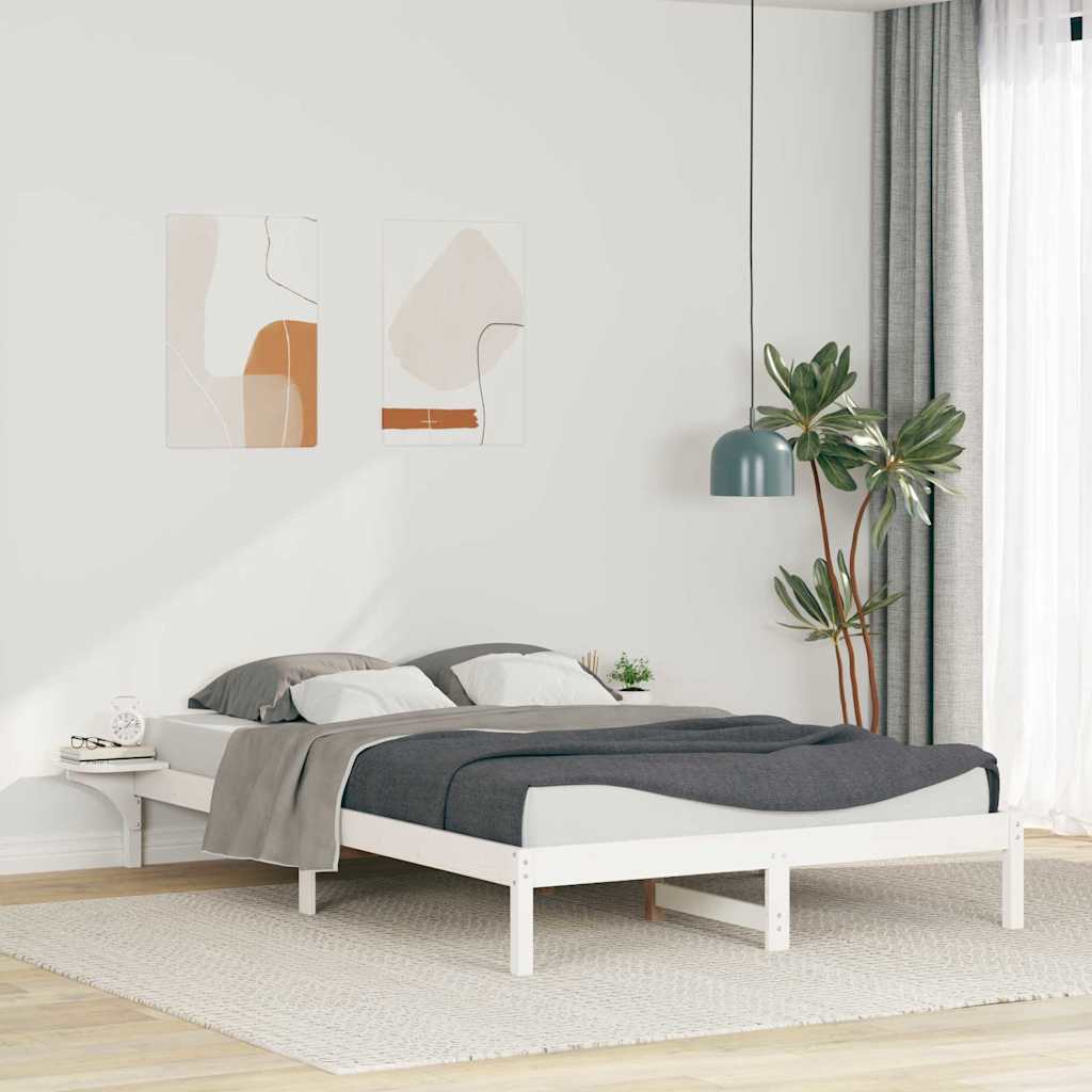 vidaXL Łóżko z bocznymi stolikami Biały 140 x 220 cm