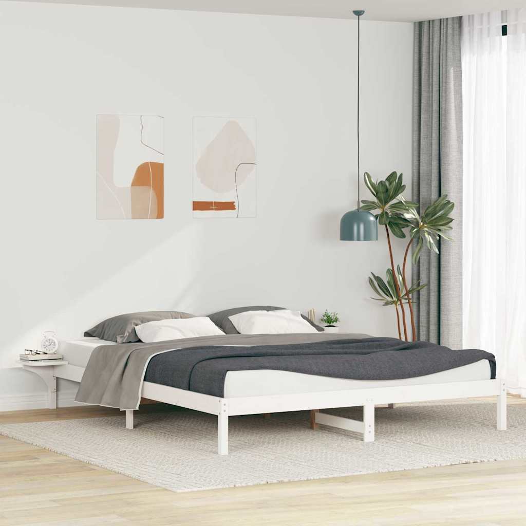 vidaXL Łóżko z bocznymi stolikami Biały 180 x 220 cm