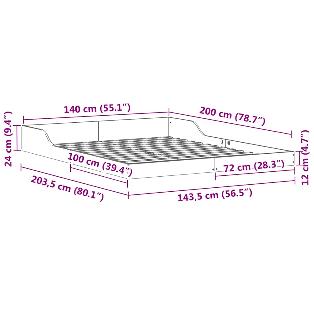 vidaXL Ramka łóżka Woskowy Brąz 140 x 200 cm Lite drewno sosnowe