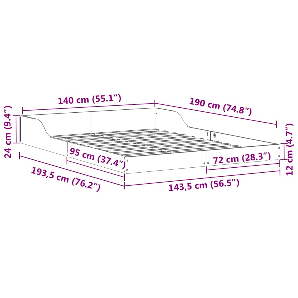 vidaXL Ramka łóżka Biały 140 x 190 cm Lite drewno sosnowe