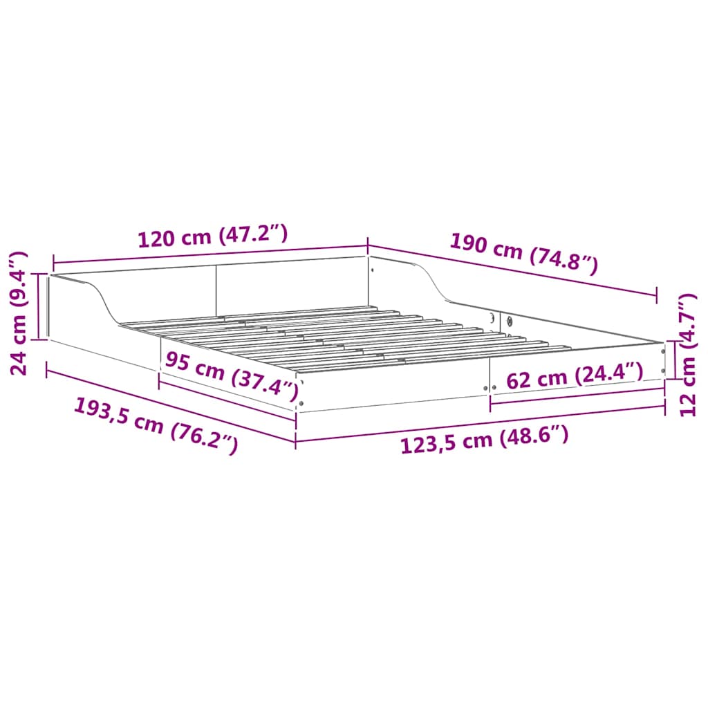 vidaXL Ramka łóżka Woskowy Brąz 120 x 190 cm Lite drewno sosnowe