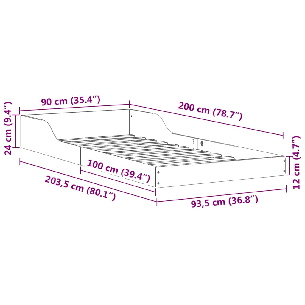 vidaXL Ramka łóżka Woskowy Brąz 90 x 200 cm Lite drewno sosnowe