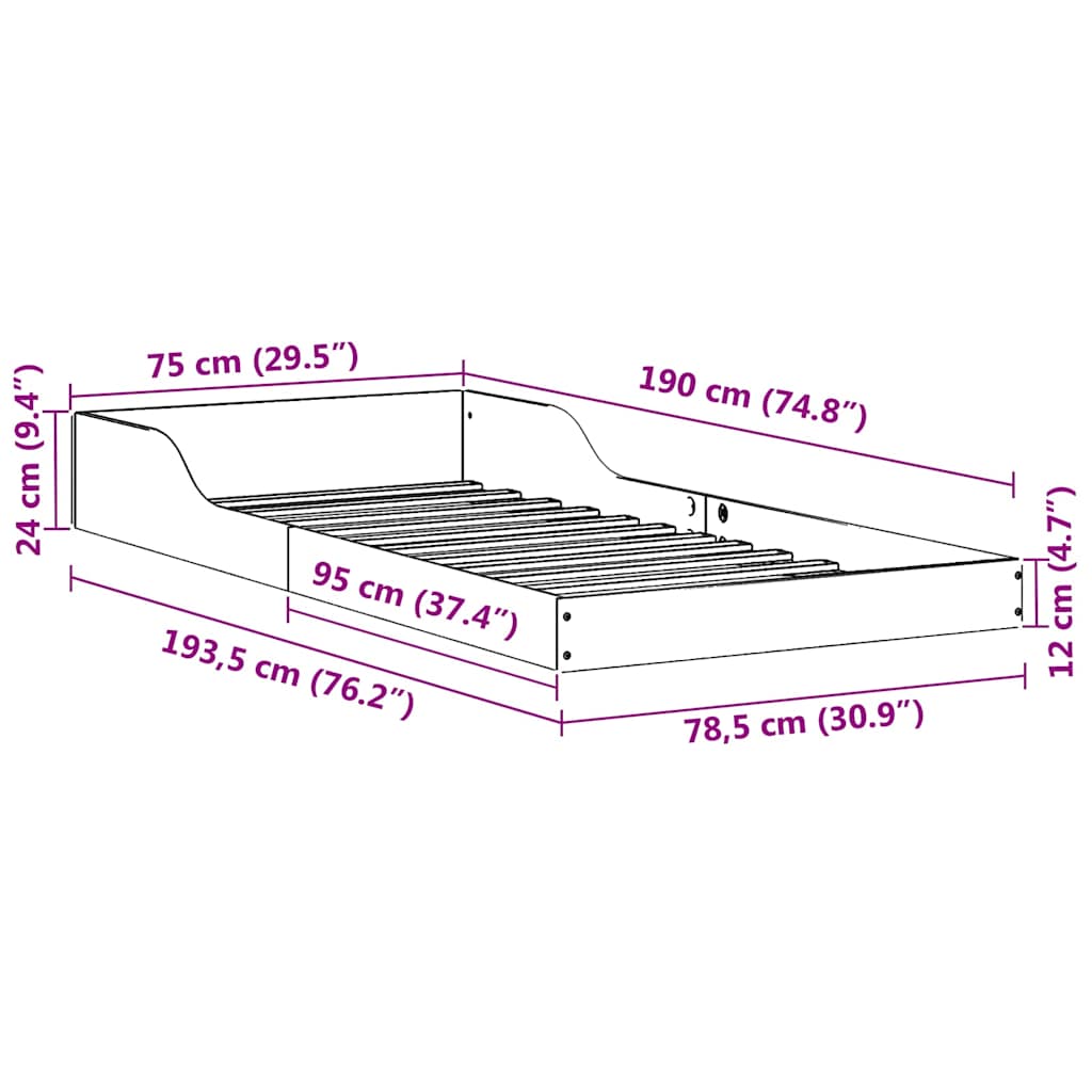 vidaXL Ramka łóżka Woskowy Brąz 75 x 190 cm Lite drewno sosnowe