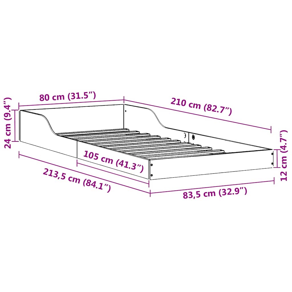 vidaXL Ramka łóżka Biały 80 x 210 cm Lite drewno sosnowe