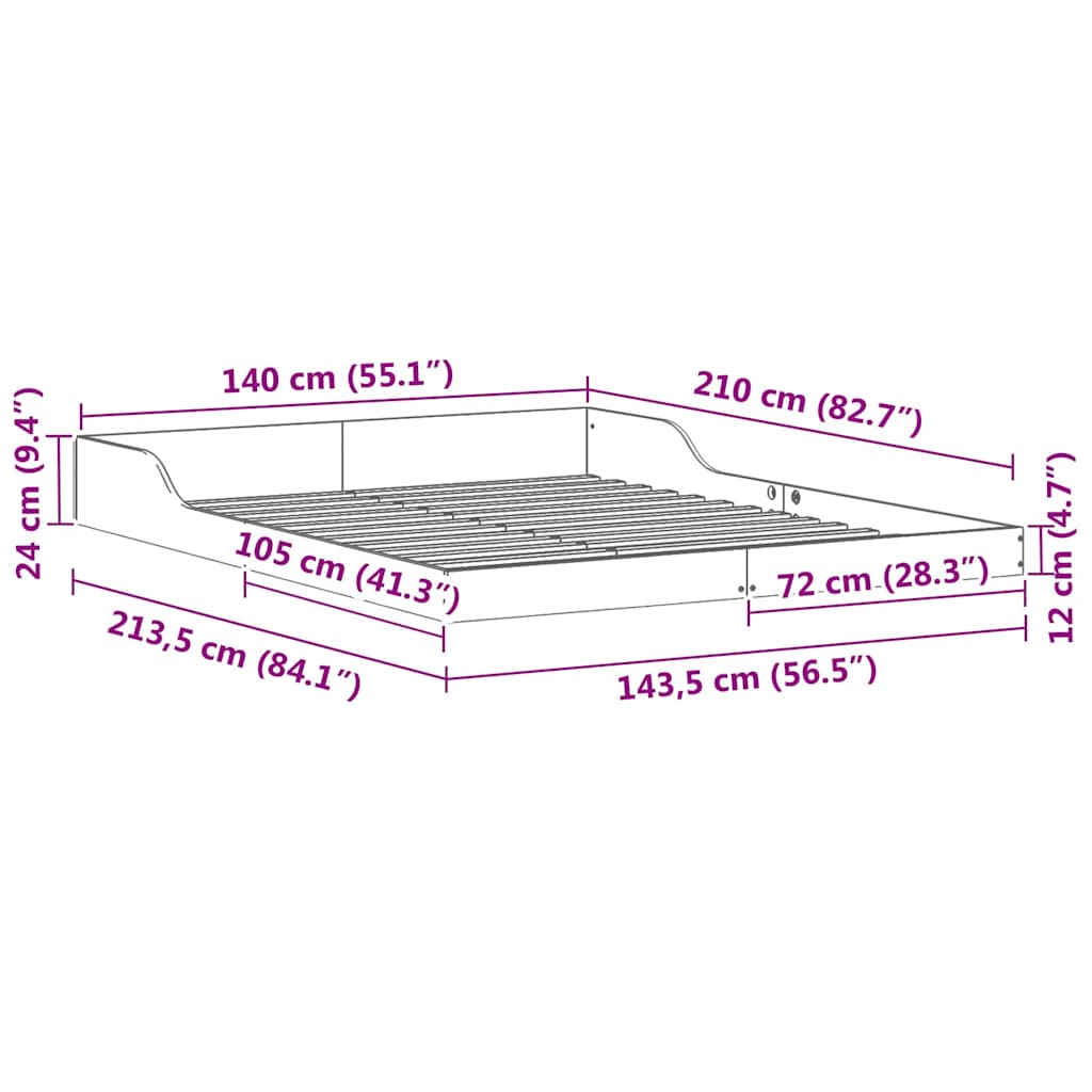vidaXL Ramka łóżka Woskowy Brąz 140 x 210 cm Lite drewno sosnowe