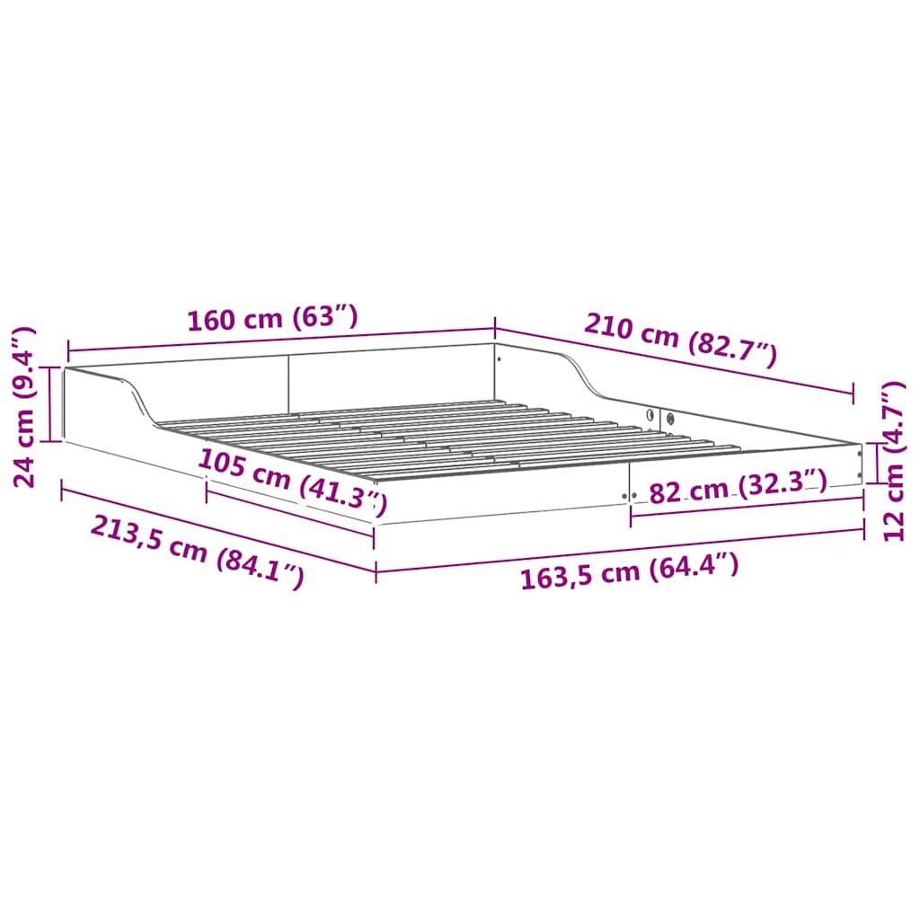 vidaXL Ramka łóżka Biały 160 x 210 cm Lite drewno sosnowe