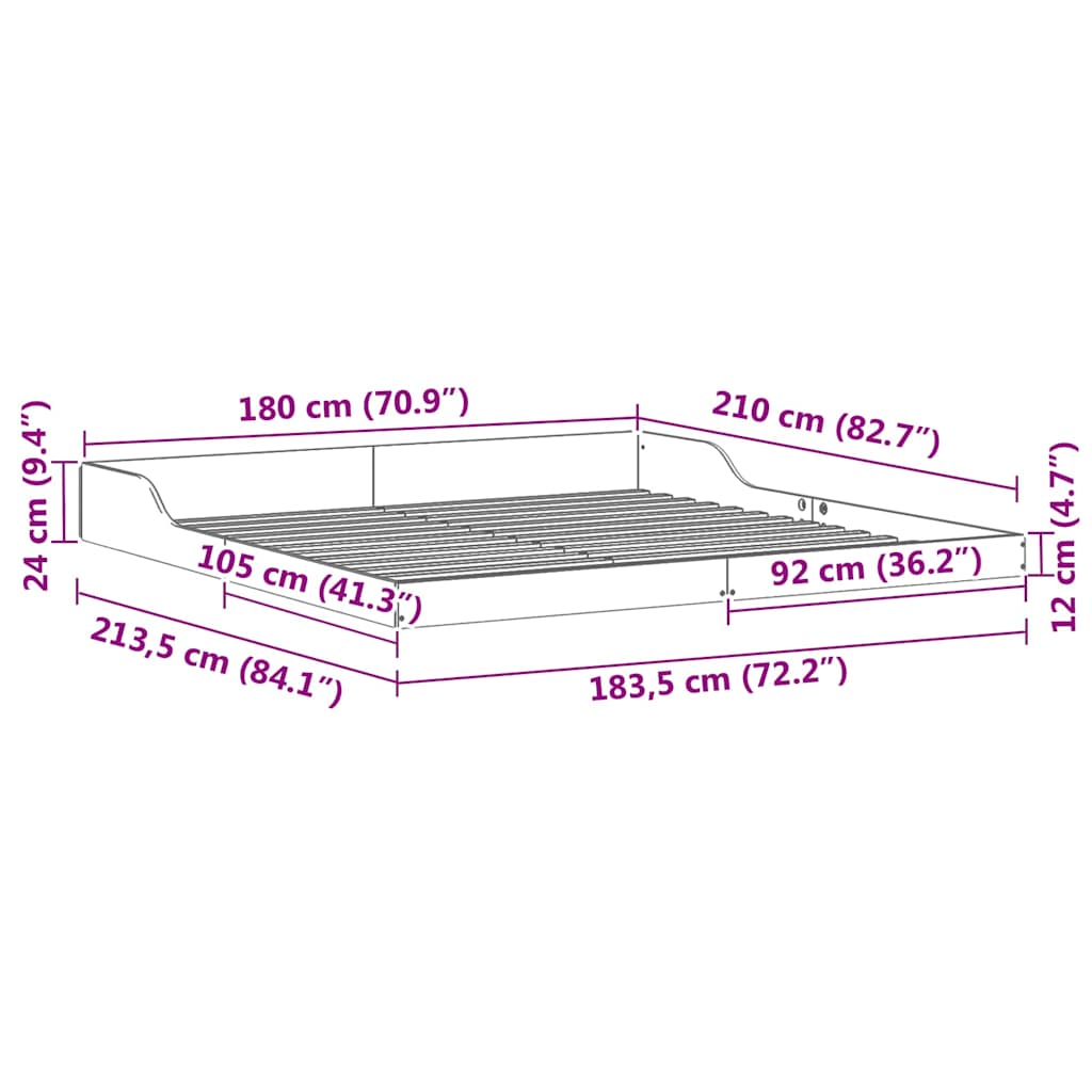 vidaXL Ramka łóżka Biały 180 x 210 cm Lite drewno sosnowe