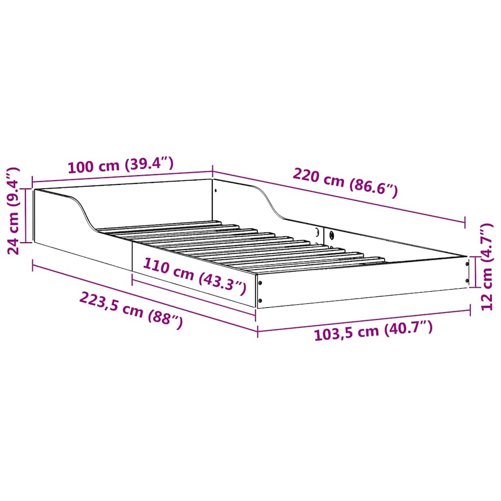 vidaXL Ramka łóżka Woskowy Brąz 100 x 220 cm Lite drewno sosnowe