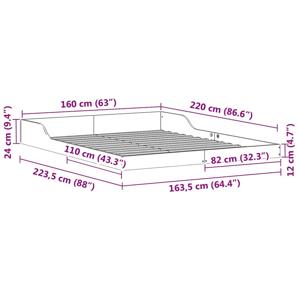 vidaXL Ramka łóżka Woskowy Brąz 160 x 220 cm Lite drewno sosnowe
