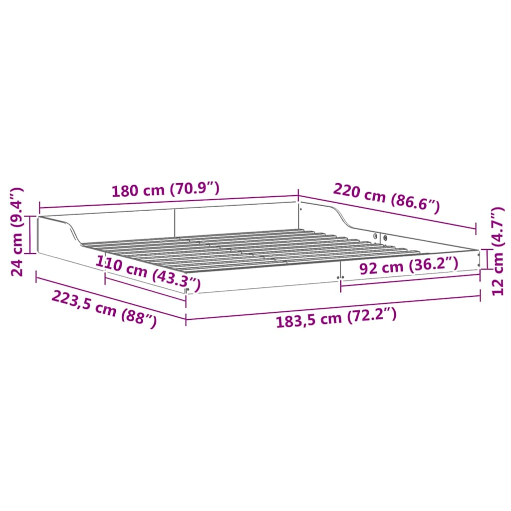 vidaXL Ramka łóżka Woskowy Brąz 180 x 220 cm Lite drewno sosnowe